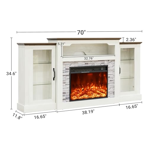 70-inch Electric Fireplace with Mantel, Fireplace TV Stand, Farmhouse Style Console Height Wooden Entertainment Center with Storage,4800 BTU 60-99°F Heating for Living Room,Bedroom TRONLEE
