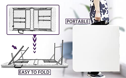 Camp Solutions 4 FT Folding Table, Plastic Portable Tables for Dining Parties Card Picnic Camping, Granite White Camp Solutions