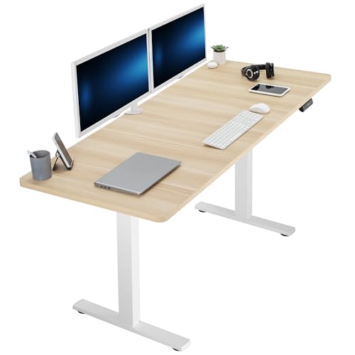 VIVO Electric 71 x 30 in Standing Desk, Memory Height Adjustment, 1B Series, Holds 220 lbs, Light Wood Top White Frame, DESK-KIT-1W7C VIVO