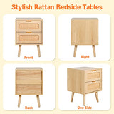 LAZZO Set of 2 Nightstands Wooden Night Stands with Rattan Drawers Home Bedside End Table for Bedroom (2 Drawers Design) LAZZO
