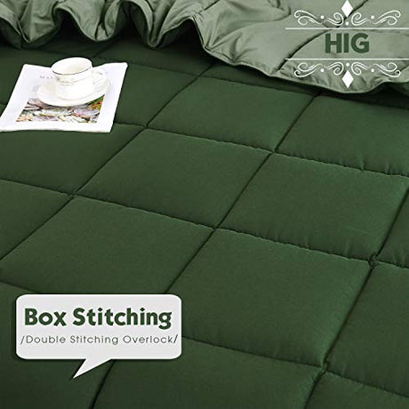 HIG 3pc Green Twin/Twin XL Comforter Set - All Season Reversible Down Alternative Bedding Comforter - Quilted Duvet Insert with Corner Tabs - Box Stitched Blanket - Breathable, Soft, Fluffy HIG