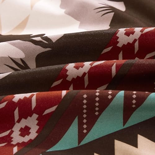 Chezmoi Collection Dune 7-Piece Southwestern Cowboys Aztec Comforter Set - Multicolor Teal Brown Beige Tan Red Printed Washed Microfiber Bedding, Oversized King Chezmoi Collection