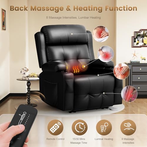 TOMOSLTER Home Theater Seating Power Recliner Chair, Massage Reclining Sofa with Cup Holders, Wall Hugger RV Recliners,145° Adjustable Recline & Pockets for Movie Room(Black, Single Chair)