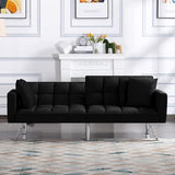 74" Futon Sofa Bed,Convertible Sleeper Couch with Adjustable Backrest and Pillows, Comfy Velvet Cloud Sofa Loveseat,Modern Loveseat for Living Room and Bedroom（Black） Jum Blueemo