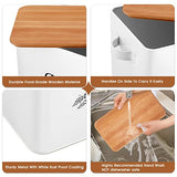 TeamFar Bread Box with Wooden Lid, 13.1” x 7.2” x 9.7” Metal Bread Container Storage Holder for Family Farmhouse Kitchen Countertop, Powder-Coated & Healthy, Large Capacity & Classic Pattern (White) TeamFar