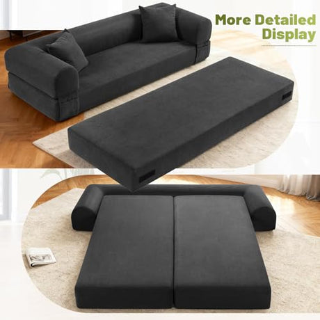 GJQ Convertible Futon Sofa Bed,80" Folding Pull Out Couch Bed with Pillows & Storage,Queen Sleeper Sofa Bed,Compressed Couch in a Box,Corduroy Boneless Couches for Living Room,Deep Gray GJQ