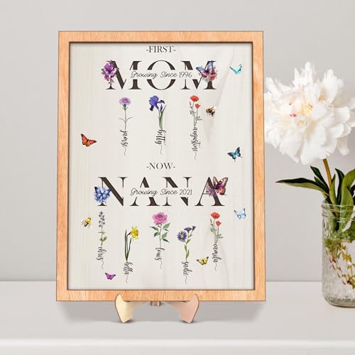 First Mom Now Nana Customized Birth Month Flower Wooden Plaque, Personalized Mothers Day Gifts, Mother's Day Gift, Gift for Mom, Grandma's Gift, Grandma's Garden Sign V-DECORPARKS