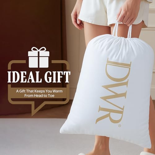 DWR Luxury Feather Down Fiber Comforter Oversized King Size, Ultra-Soft Cotton-Blend Fabric, 750 FP Medium Weight for All Season Hotel Style Fluffy Duvet Insert with Ties (120"x98", White) DWR