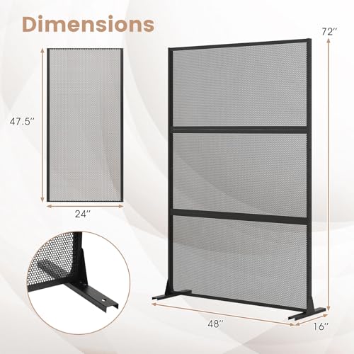 Giantex Metal Privacy Screen 72''H x 48''W, Powder-Coated Decorative Outdoor Fence Panel, Wall Divider for Room Separation, Freestanding Patio Divider with H-Shaped Base for Yard (Mesh Pattern) Giantex