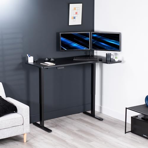 VIVO Electric Corner 58 x 35 in Dual Motor L Shape Motorized Stand Up Desk, Memory Height Adjustment, Reversible Black Top, Black Frame, DESK-KIT-E2RB VIVO