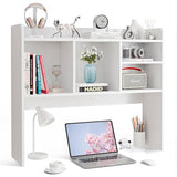 SUPER DEAL Desktop Bookshelf, Countertop Storage Hutch with 4 Shelves for Computer Desk, 2-Tier Display Rack, Multipurpose Wood Desk Hutch Storage Organizer for Home Office Dorm, White SUPER DEAL