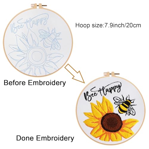 Louise Maelys Embroidery Kits for Beginners,Cross Stitch Kit for Adults,DIY Needlepoint with Bee Sunflower Pattern-Bee Happy