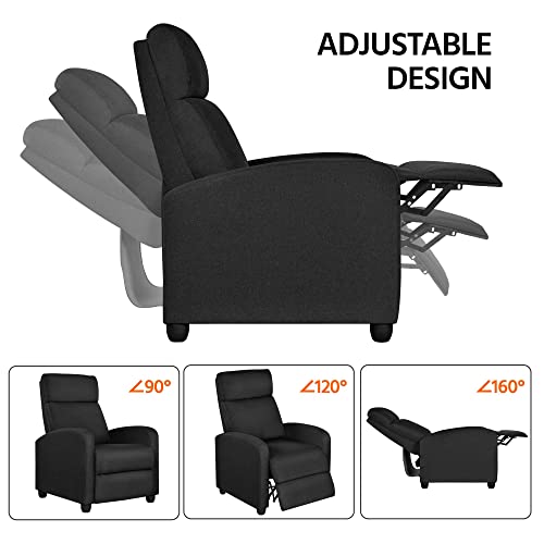 Yaheetech 2-Seat Fabric Pushback Recliner Chair with Thick Seat Cushion and Backrest Reclining Chair for Living Room Home Theater Matte Black Yaheetech