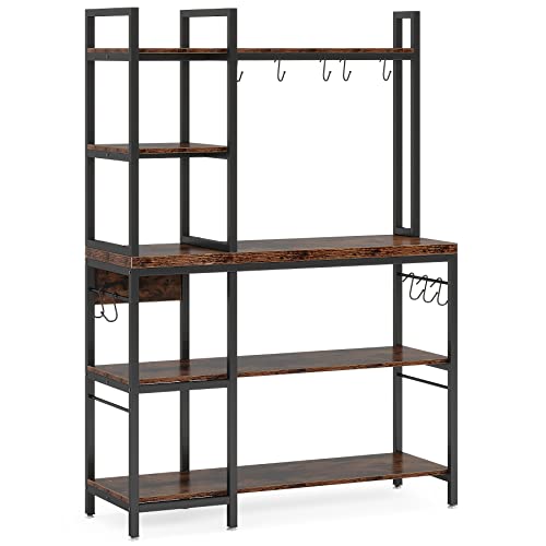 Tribesigns 43 Inch 5-Tier Industrial Bakers Rack with Storage and Hooks in Black Brown Tribesigns