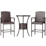 Outsunny 3 Pieces Rattan Wicker Bar Set with Ice Buckets, Patio Furniture with 1 Bar Table and 2 Bar Stools for Poolside, Backyard, Porches, Dark Brown Outsunny