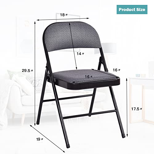 Giantex 4-Pack Folding Chairs, Fabric Dining Chair Set with Metal Frame, Padded Seat and Back, Non-Slip Foot Pads, Foldable Event Chairs, Party Chair Set for Home Office, Guest Room, Conference Room Giantex