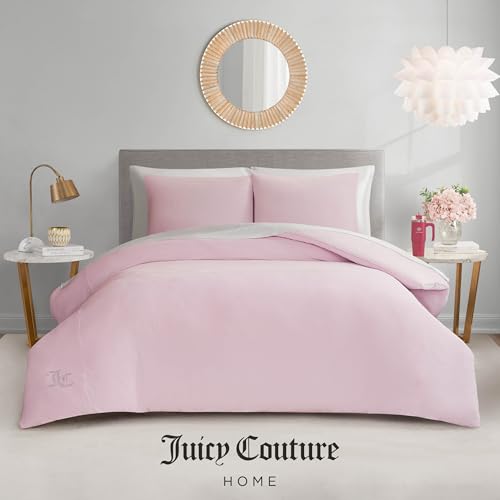 Juicy Couture Marshmallow Pink Velour King Comforter Set - 3 Piece Luxury Bedding Ensemble Juicy Couture