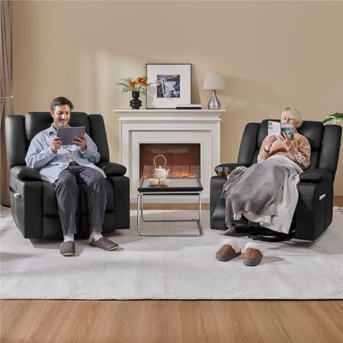 Yaheetech Large Electric Power Lift Recliner Chair, PU Leather Massage Chair with Heat and USB Port for Elderly, Ergonomic Lounge Chair with 2 Cup Holders Side Pockets, Overstuffed Wide Single Sofa Yaheetech
