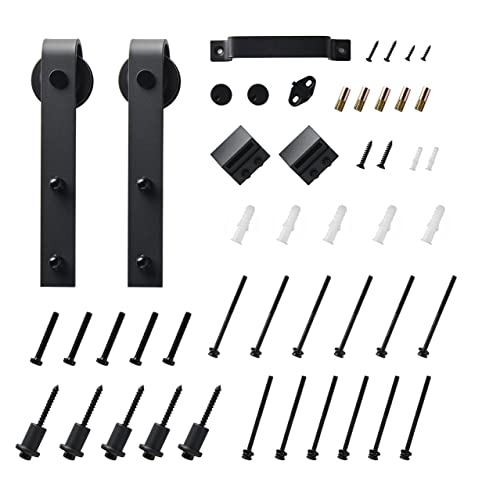 BARNER HOME 36in x 84in Sliding Barn Door, Shelf Style, Made of Primed MDF, Sliding Door with 6.6 ft Hardware Kit BARNER HOME