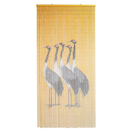 Vietbud Décor Five Cranes Beaded Curtains for Doorways, Decorative Room Divider with Painted Cranes, Natural Vietnamese Craft, Indoor Hanging Bamboo Blinds, Sturdy Hook, 35.43 x 78.74 Inches VIETBUD DECOR