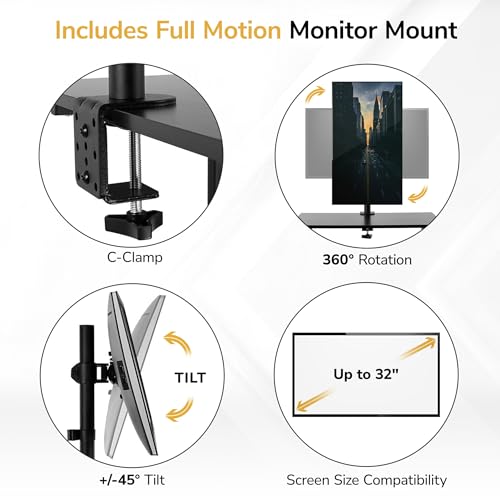 Mount-It! Mobile Computer Cart with Monitor Mount for Screen up to 32", Portable Desk on Wheels, Rolling Laptop Stand Teachers, Office, Classroom, Rise up to 53", Projector, Podium, Keyboard Tray Mount-It!
