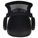 Flash Furniture Kelista Mid-Back Swivel Office Chair with Adjustable LeatherSoft Seat Height, Ergonomic Mesh Chair with Flip-Up Arms, Black Flash Furniture