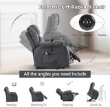 IOMOR Large Power Lift Recliner with Massage and Heat for Elderly, Electric Reclining Chair with USB Port, 2 Hidden Cup Holders, Side Pockets (1, Green Grey) IOMOR