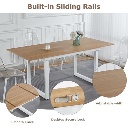 VICBARLEY Extendable Dining Table for 4-8 People,70.89''Modern Space-Saving Kitchen Table with Metal Legs,Rectangle Folding Conference Meeting Table for Living Meeting Room Kitchen,Oak VICBARLEY