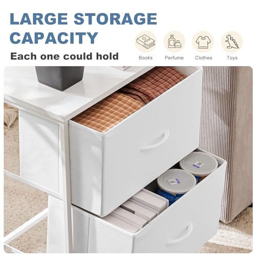 DUMOS Nightstand Small Dresser with 2 Fabric Drawers Side Tables Bedroom End Table Kids Bedside Storage Furniture for 20 inch Tall Night Stand for Closet, Entryway, College Dorm, White DUMOS