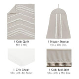 Sweet Jojo Designs 4-Piece Baby Crib Bedding Set (Boho Chic) for Boys or Girls, Infants/Nursery incl. Blanket, Fitted Sheet, Skirt, Diaper Stacker (Linen, Beige, Neutral, Modern Farmhouse, Shabby) Sweet Jojo Designs