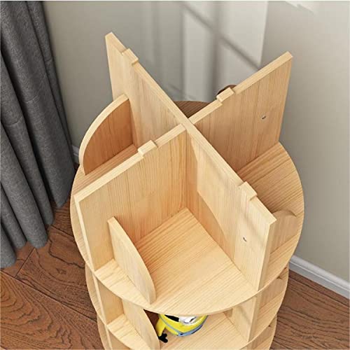 Gdrasuya10 360° Rotating 2-Tier Stackable Bookshelf Organizer in Natural Wood Gdrasuya10