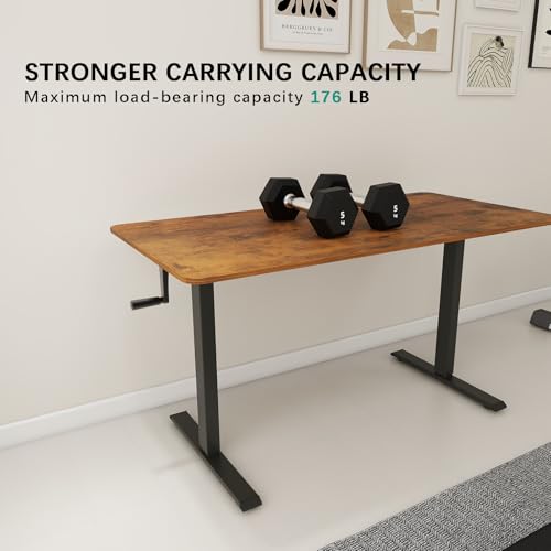 Whole Piece Manual Standing Desk Adjustable Height with Lockable Casters- Hand Crank Stand up Desk with Wheels, Mobile Sit to Stand Workstation with Handle iWkstation