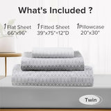 Comfort Spaces 100% Cotton Sheet Set Breathable, Lightweight, Soft with 12" Elastic Pocket Fits up to 14" Mattress, All Season Cozy Bedding, Matching Pillow Case, Twin Diamond Taupe 3 Piece Comfort Spaces