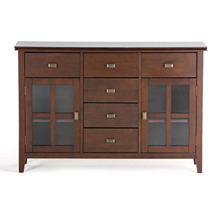 SIMPLIHOME Artisan Solid Pine Wood 54 inch Contemporary Sideboard Buffet Credenza in Russet Brown features 2 Doors, 6 Drawers and 2 Cabinets with Large storage spaces - WoodArtSupply