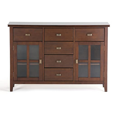 SIMPLIHOME Artisan Solid Pine Wood 54 inch Contemporary Sideboard Buffet Credenza in Russet Brown features 2 Doors, 6 Drawers and 2 Cabinets with Large storage spaces SIMPLIHOME