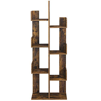 Tree-Shaped Bookshelf with 8 Storage Shelves in Rustic Brown by VASAGLE - WoodArtSupply