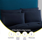 Sweet Home Collection 5 Piece Comforter Set Bag Solid Color All Season Soft Down Alternative Blanket & Luxurious Microfiber Bed Sheets, Navy, Twin Sweet Home Collection