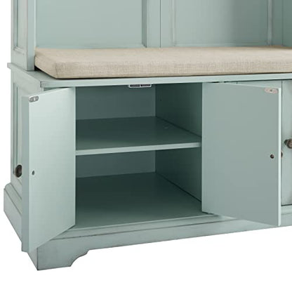 Crosley Furniture Holbrook Hall Tree, Distressed Seafoam Blue - WoodArtSupply