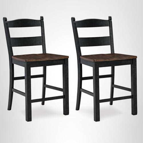 Signature Design by Ashley Valebeck Casual Rustic Counter Height Bar Stool with Contoured Seat and Footrest, Set of 2, Wood, 24" High, Black & Dark Brown Signature Design by Ashley