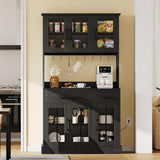 YITAHOME 71'' Kitchen Pantry Storage Cabinet with Microwave Stand, Tall Freestanding Hutch Cabinet with Power Outlet, Pantry Cabinet with Buffet Cupboard, Drawers and Acrylic Doors for Home, Black YITAHOME