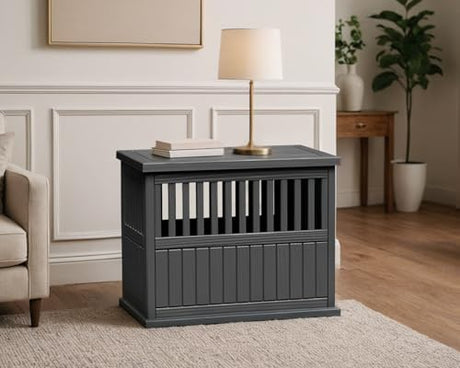 KFY 30 INCH Small Dog Crate Furniture Lockable Dog Kennel Indoor Dog Cage Plastic Pet Cage End Table for Small/Medium Dogs, Black KFY
