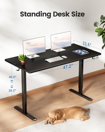 Zelimon Adjustable Standing Desk Electric Sit to Stand Up Desk 48"× 24" Memory Small Home Office Desk with Quiet Motor, Black - WoodArtSupply