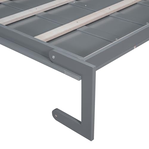 Merax Queen Size Murphy Bed Frame, Modern Wall Bed Can Be Folded into Cabinet, Chair with Cushion, Gray Merax