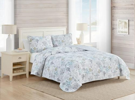 Tommy Bahama - King Quilt Set, Soft & Reversible Woven Bedding with Matching Pillowcases, Medium Weight for Year Round Comfort, 3 Piece Bed Set (Beach Bliss Grey) Tommy Bahama