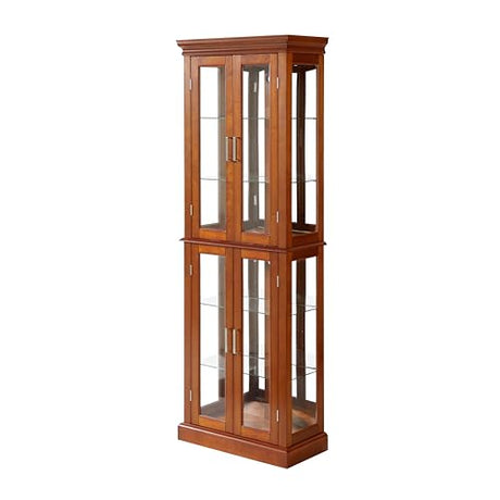 Ball & Cast Lighted Curio Cabinet,6-Tier Glass Display Cabinet with Adjustable Glass Shelves and Mirrored Back Panel for Living Room,E26 Light Blub not Included,Walnut Ball & Cast