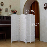 Pawlabay Compact 3 Panel Short Room Divider, 47.2 Inch Tall Double-Sided Rattan Folding Screen for Home & Office,White PawlaBay