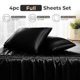 Sasttie Satin Sheets Full - 4 Pieces Luxury Soft Black Silky Bed Sheets Set with Pillowcases - Smooth Silk-Like Satin Fabric, Reinforced 14 Inches Pocket, Oeko-Tex Certified Sasttie