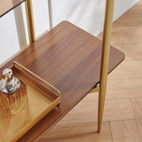 Pine Flicker Rectangle Glass Console Table, Mid-Century Modern Design, L41*W14*H32 inch, for Living Room, Amber Glass Top and Walnut Finish Wood Shelf, Conical Metal Legs with Gold Finish Pine Flicker