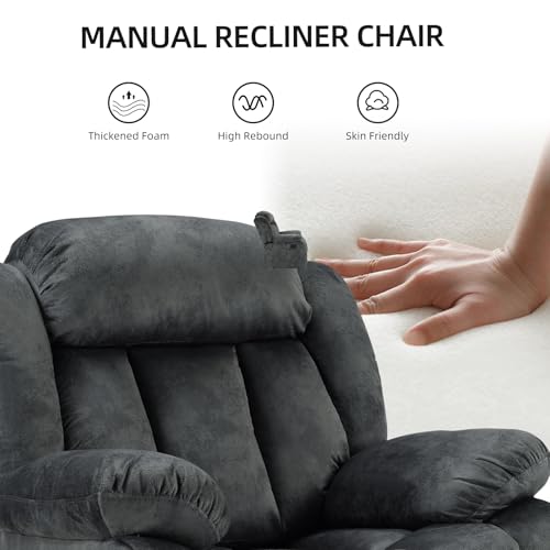 EBELLO Manual Recliner Chair, Classic and Fabric Recliner Sofa with Overstuffed Arms and Back for Living Room, Bedroom, Grey