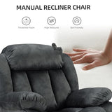 EBELLO Manual Recliner Chair, Classic and Fabric Recliner Sofa with Overstuffed Arms and Back for Living Room, Bedroom, Grey